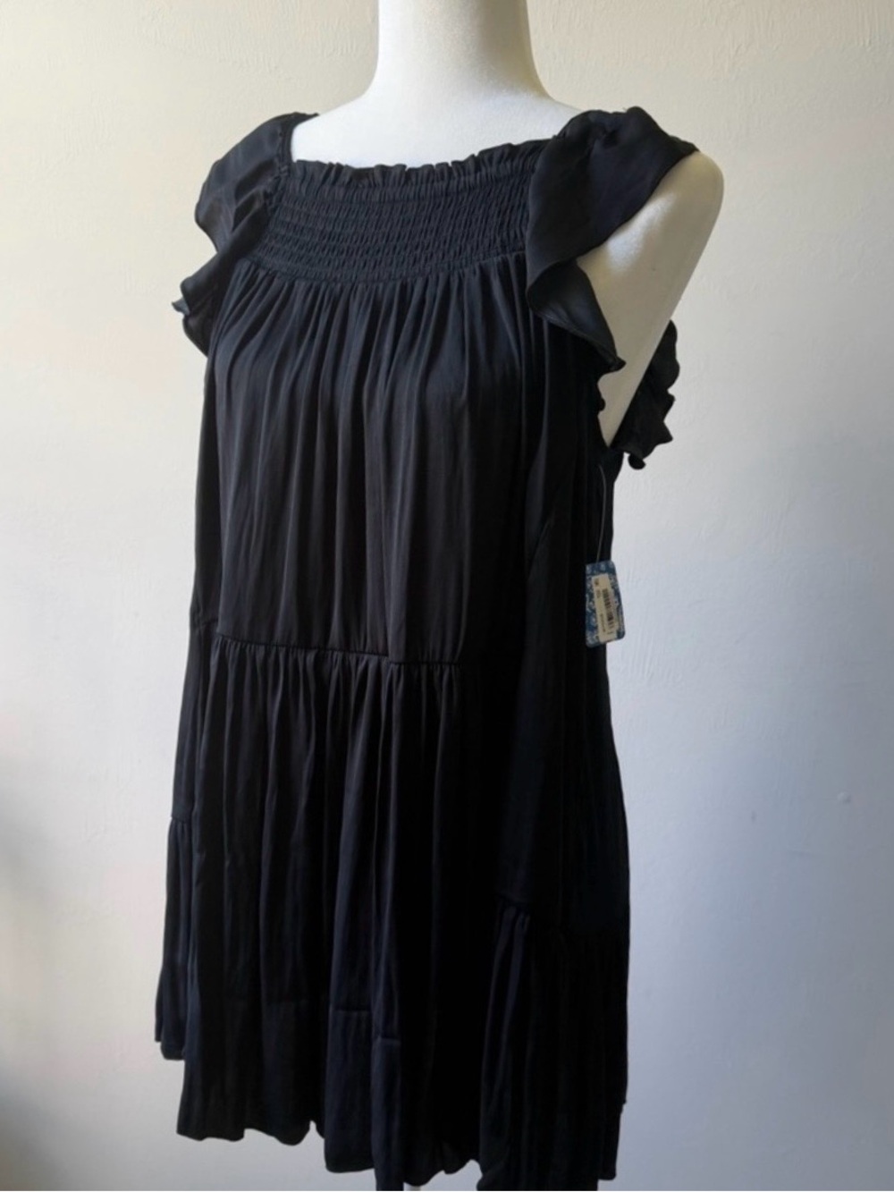 FREE PEOPLE Want Your Love Mini Dress Black Ruffle Boho Babydoll Size XS NWT - Picture 9 of 16